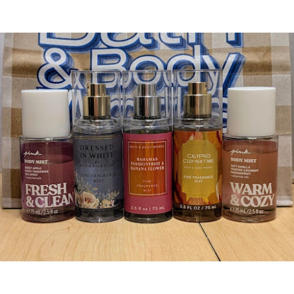 Bath & Body Works & VS Pink Mini FFM Body Mists Collection Bundle of 5